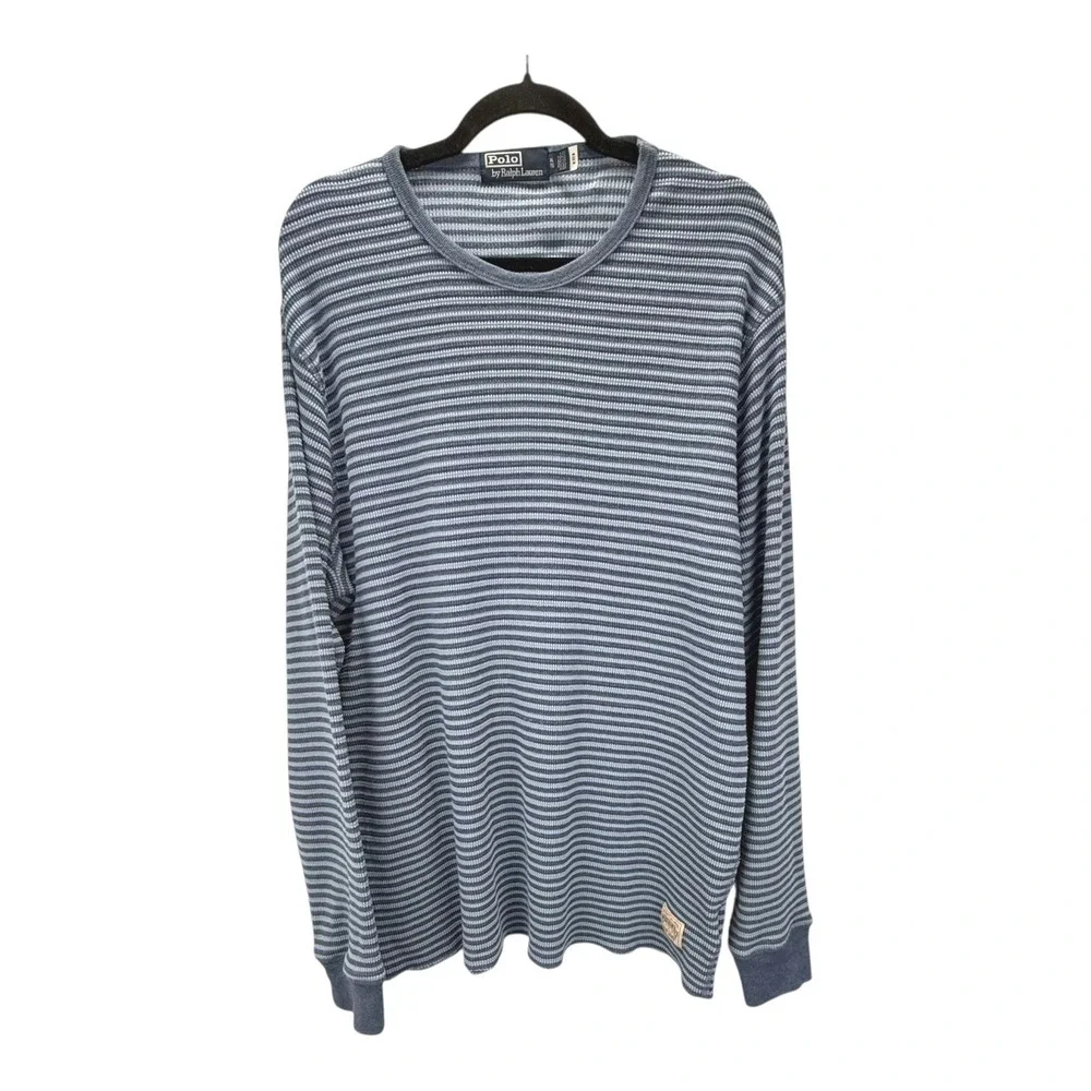 Polo Ralph Lauren Mens Striped Waffle Knit Long Sleeve Thermal Crewneck Shirt XL